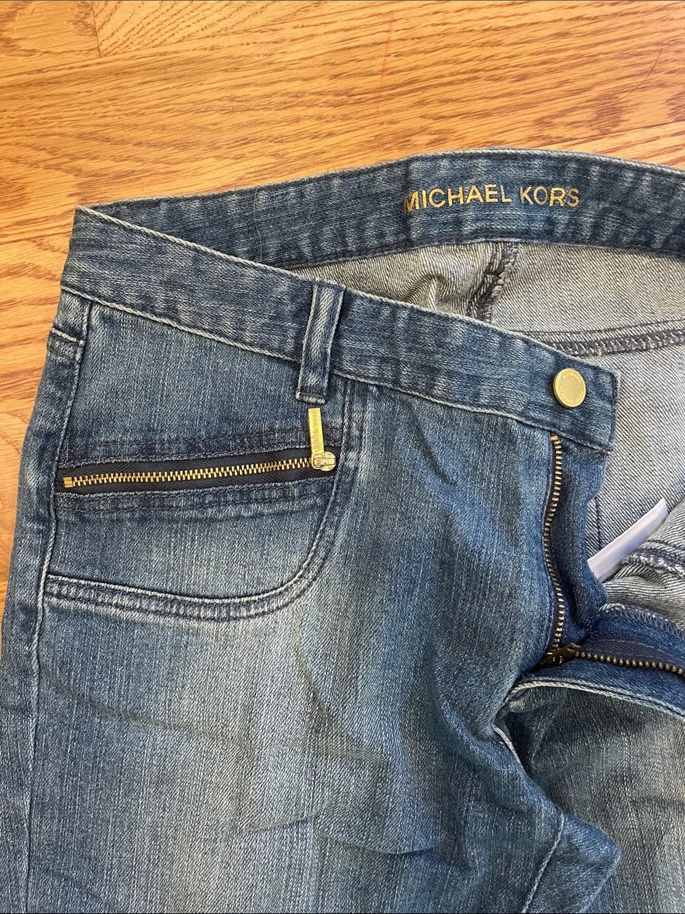 Michael Kors Women's Skinny Jeans in Medium Blue Wash with Gold Zippers